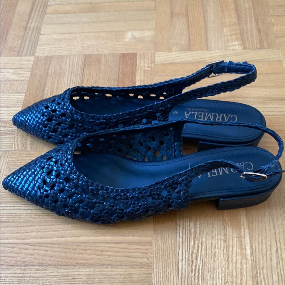 Black Woven Pointed-Toe Flats